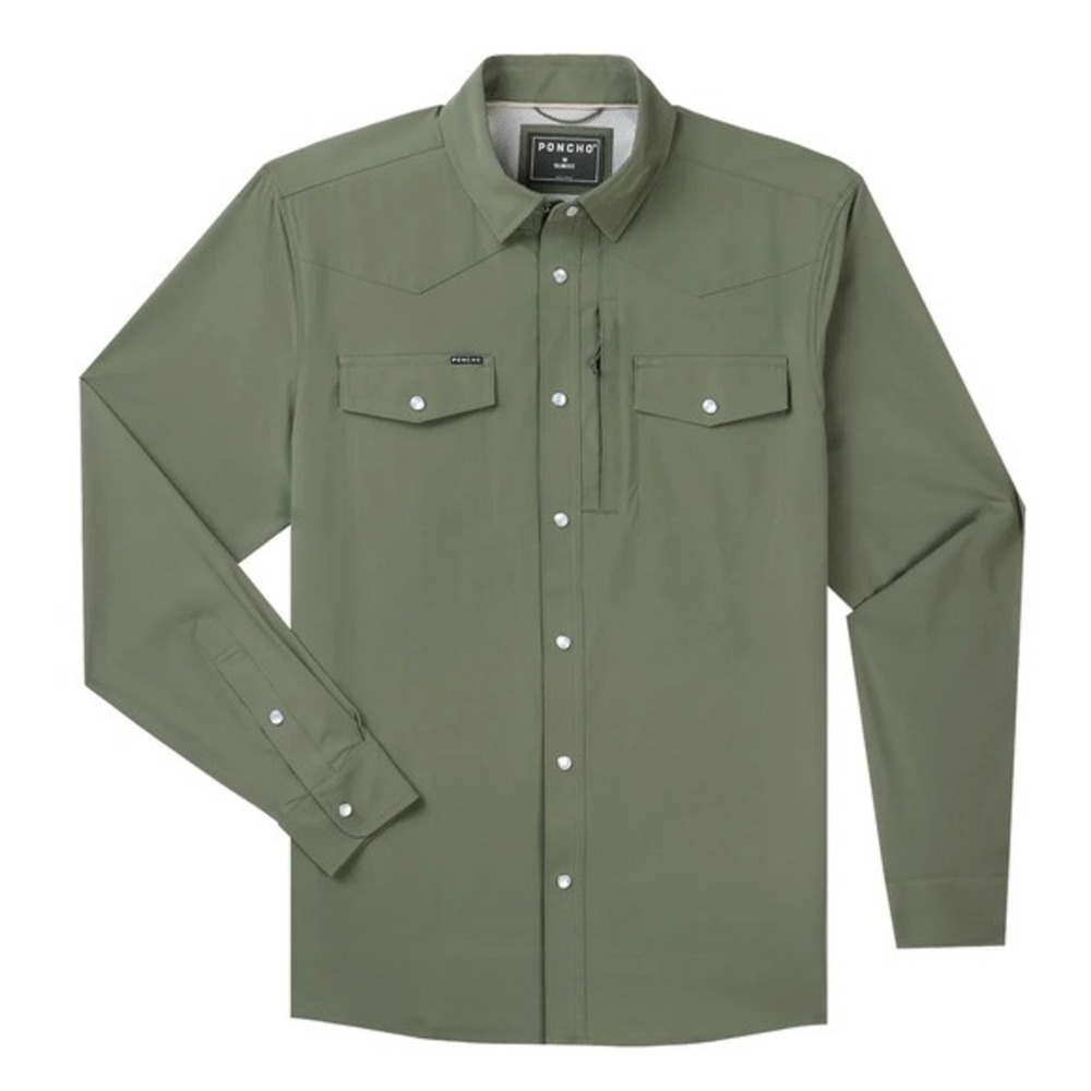 Poncho The Fence Stretcher Shirt Olive Green Large Slim New With Tags